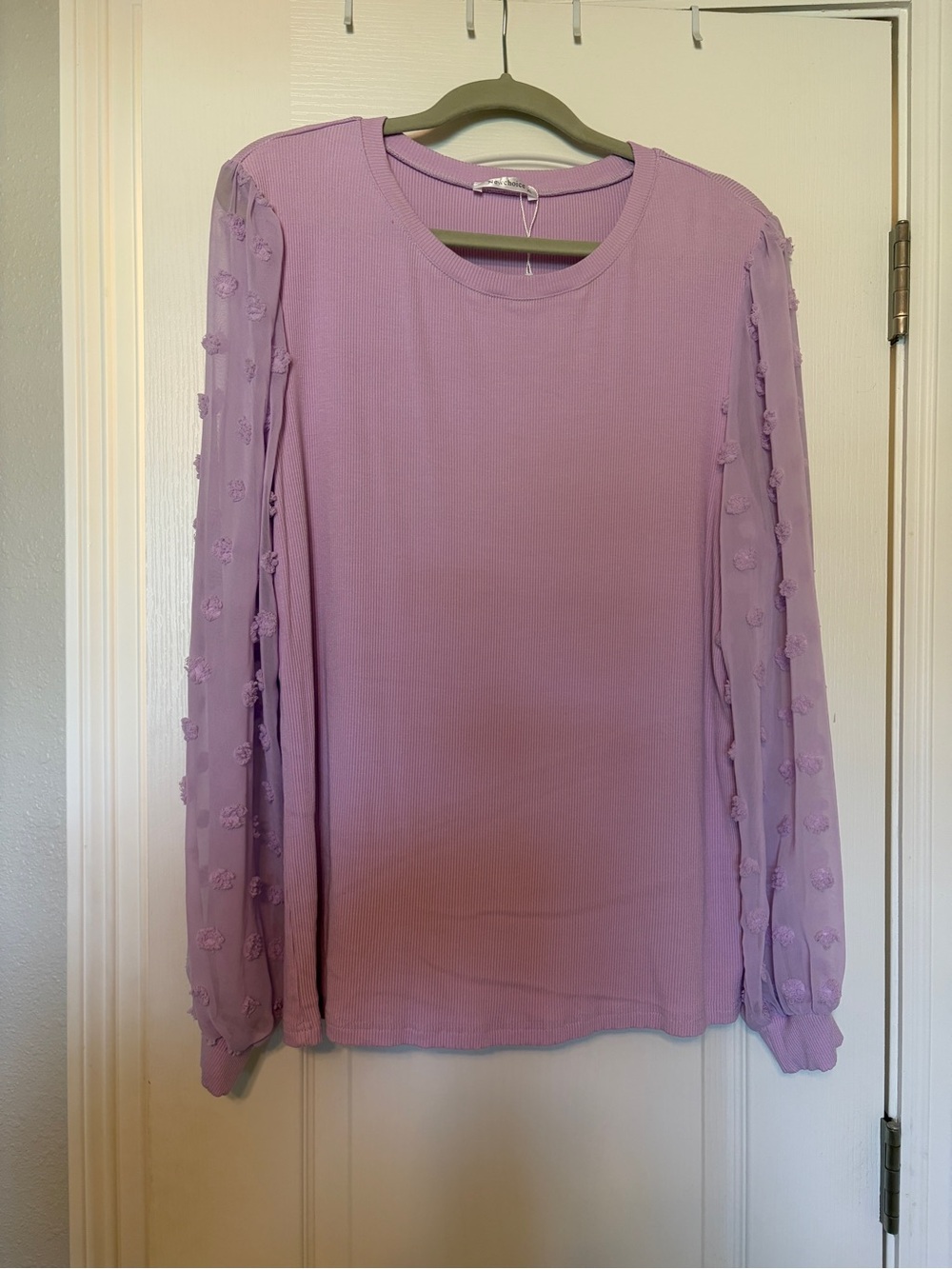 Women's Lilac Long-Sleeve Textured Sleeve Top